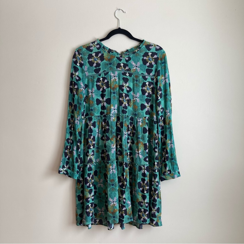 Knox Rose Green Floral Tiered Mini Swing Dress Medium